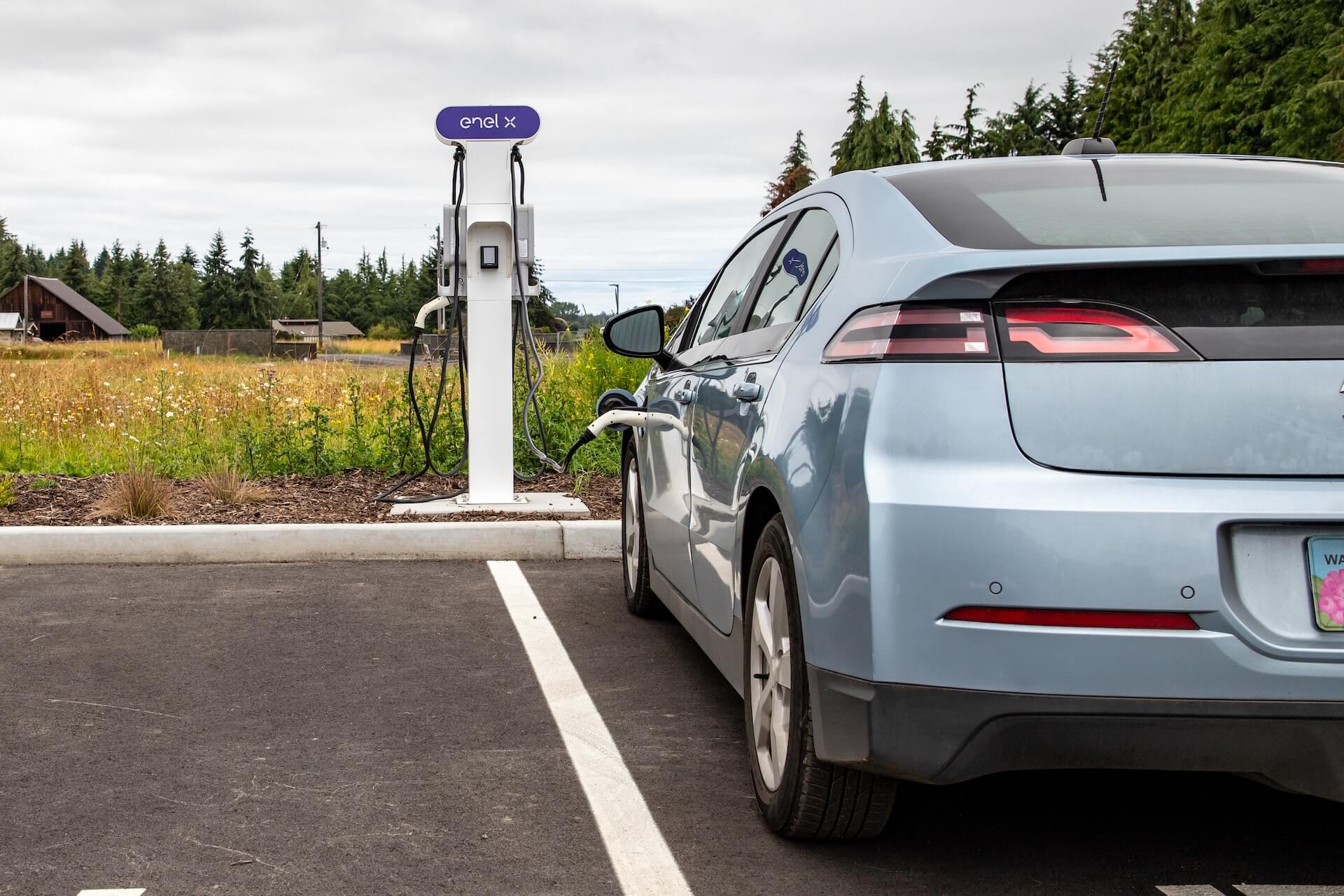 electric vehicle in a charging station